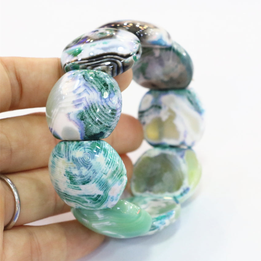 Fashion Natural Stone Green Fire Agates Bracelet Genuine