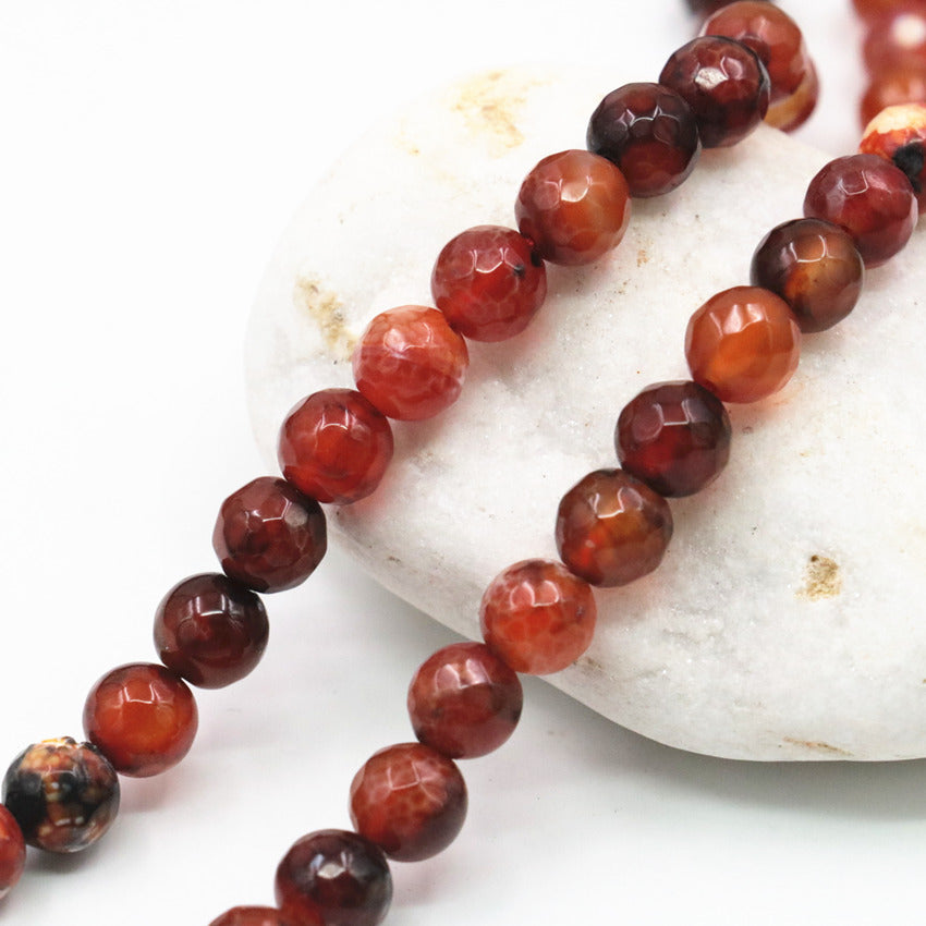 Faceted Round Natural Stone Fire Agates