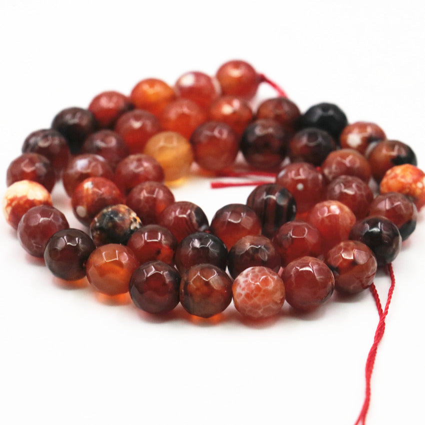 Faceted Round Natural Stone Fire Agates