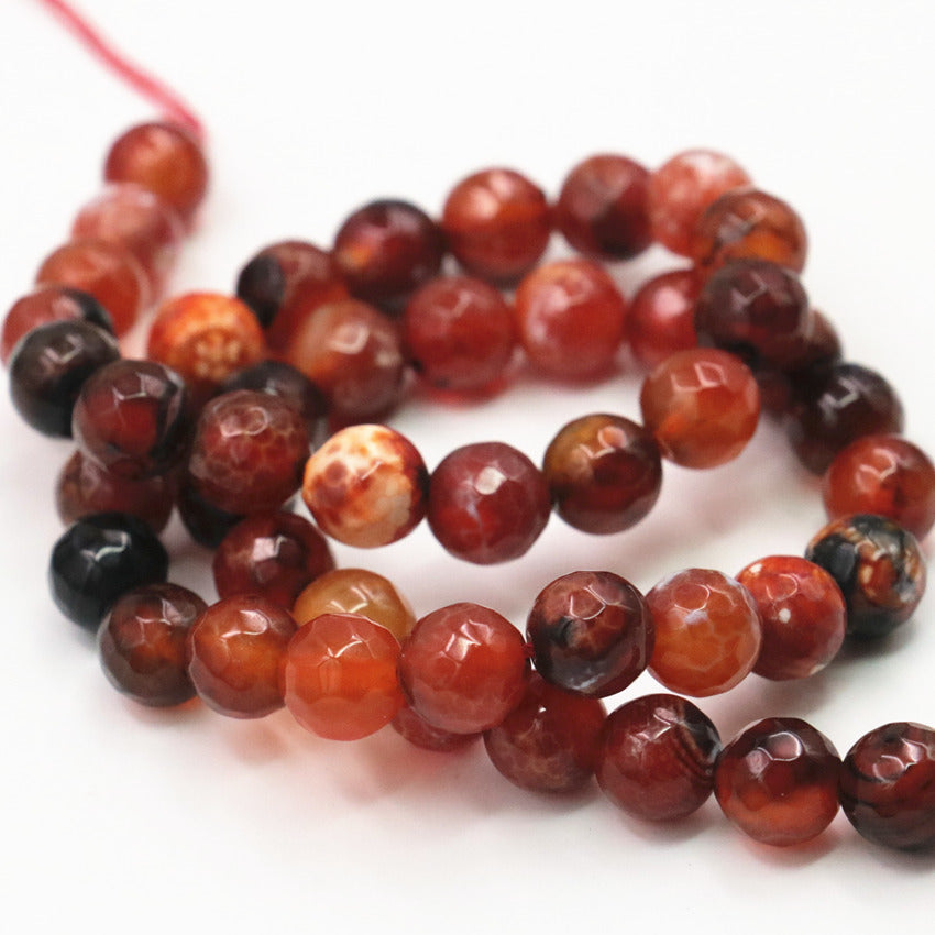 Faceted Round Natural Stone Fire Agates