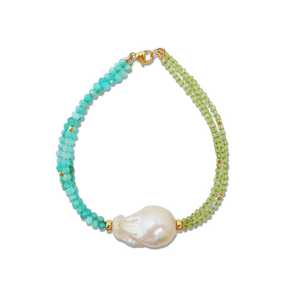 Gemstone Peridot,Amazonite,Baroque Bracelet