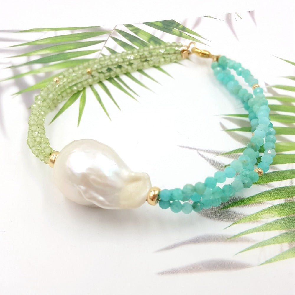 Gemstone Peridot,Amazonite,Baroque Bracelet