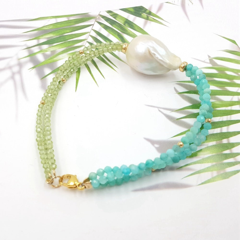 Gemstone Peridot,Amazonite,Baroque Bracelet