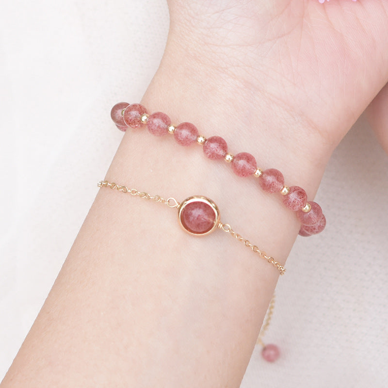 Natural Strawberry Crystal Rose Quartz Beaded Bracelets