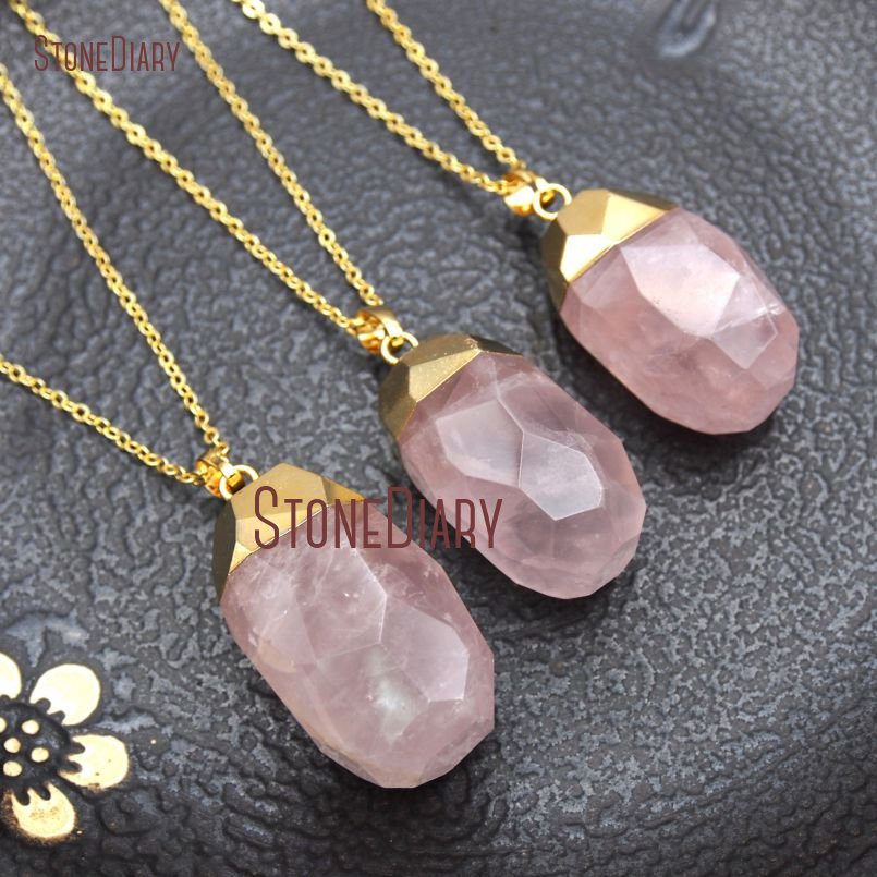 Faceted Water Drop Necklace Rose Quartzs Necklace