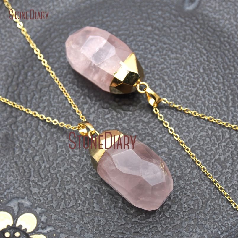 Faceted Water Drop Necklace Rose Quartzs Necklace