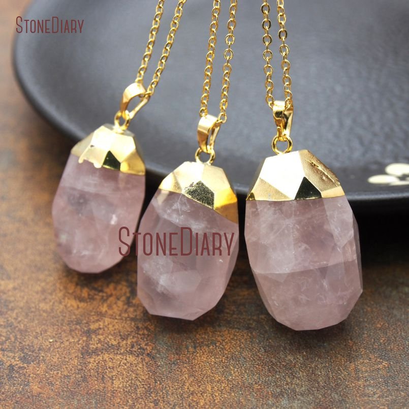 Faceted Water Drop Necklace Rose Quartzs Necklace