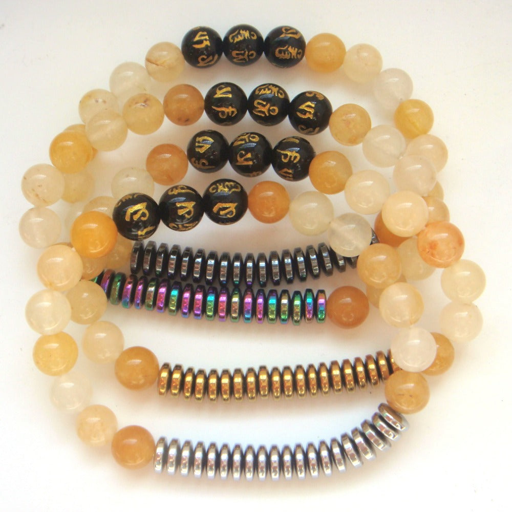 Gold Silver Hematite Tibetan Mantra Beads