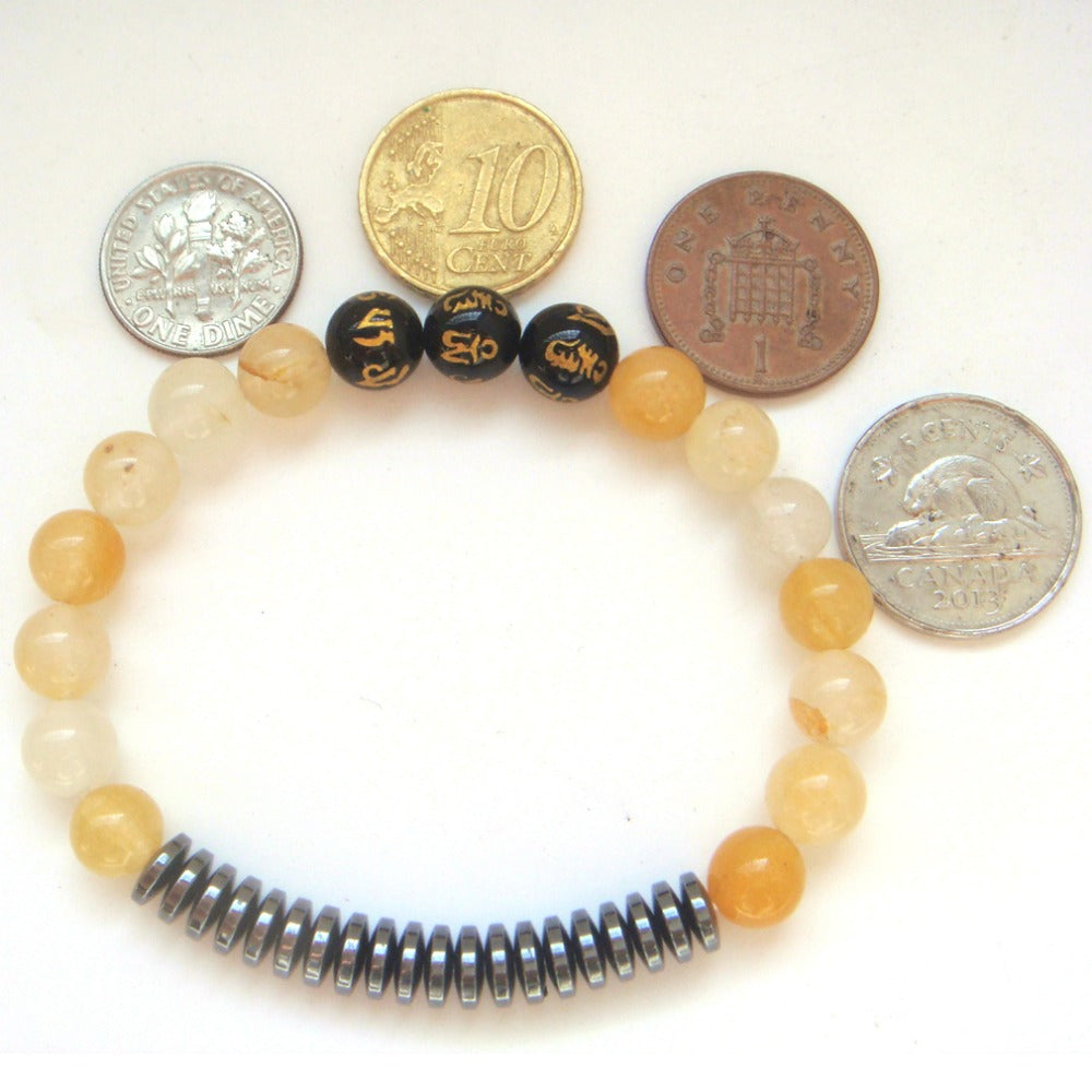 Gold Silver Hematite Tibetan Mantra Beads