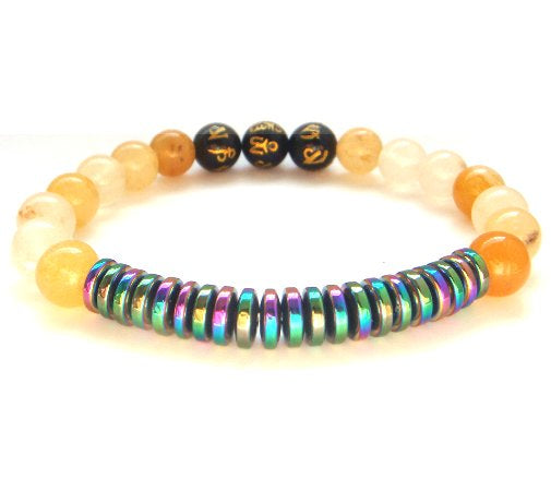 Gold Silver Hematite Tibetan Mantra Beads