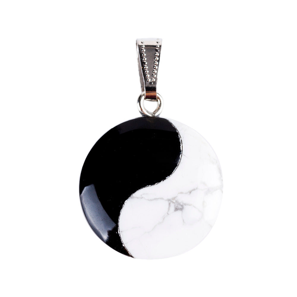 25mm Black obsidian Howlite Round Tai Ji Supreme pole Pendants