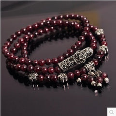 Garnet Stone Prayer Bead Mala Buddhist Bracelet