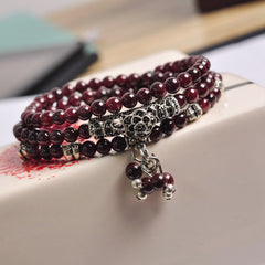 Garnet Stone Prayer Bead Mala Buddhist Bracelet