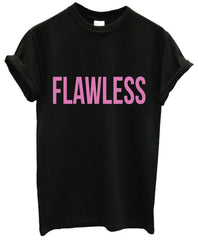 Women Tshirt Harajuku FLAWLESS Pink Letters Print Funny Cotton Shirt For Lady