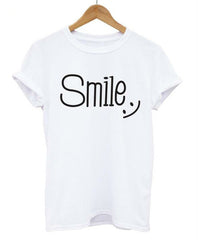 Tshirt Smile Print Cotton Casual Funny Shirt For Lady White Black Top
