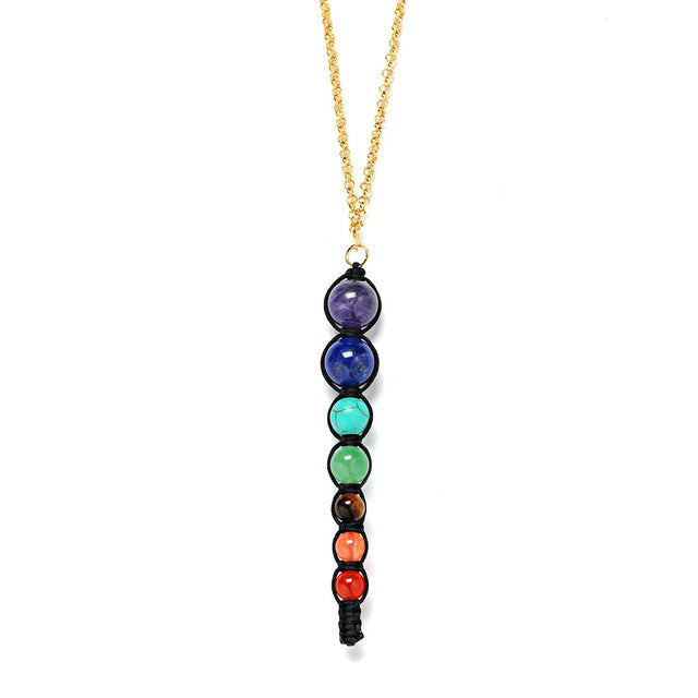 Multicolor Lava 7 Chakra Healing Balance Beads Necklace Women