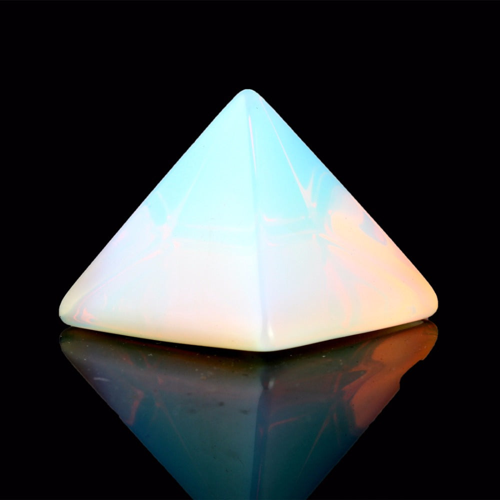 Natural Stone Carved Opalite Opal Pyramid Symbol Rose quartzs Point Chakra Healing Reiki Crystal Free pouch