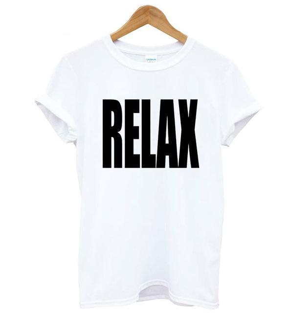 Women Tshirt RELAX Letters Print Cotton Casual Funny Shirt For Lady White Black Top