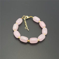 Fashion Cylindrical Pink Rose Quartzs Beaded Bracelets