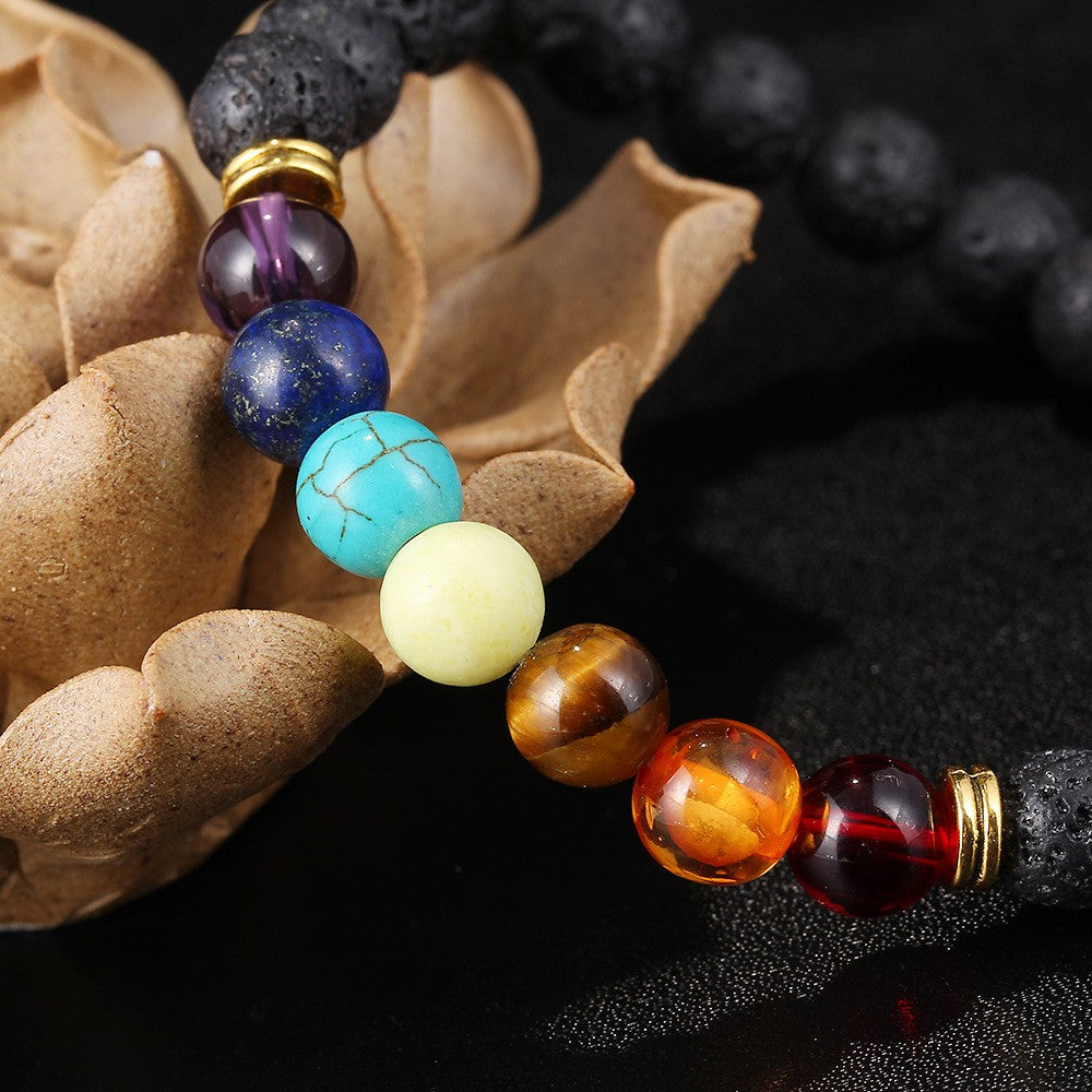 Muti-color Mens Bracelets Black Lava 7 Chakra Healing Balance Beads Bracelet