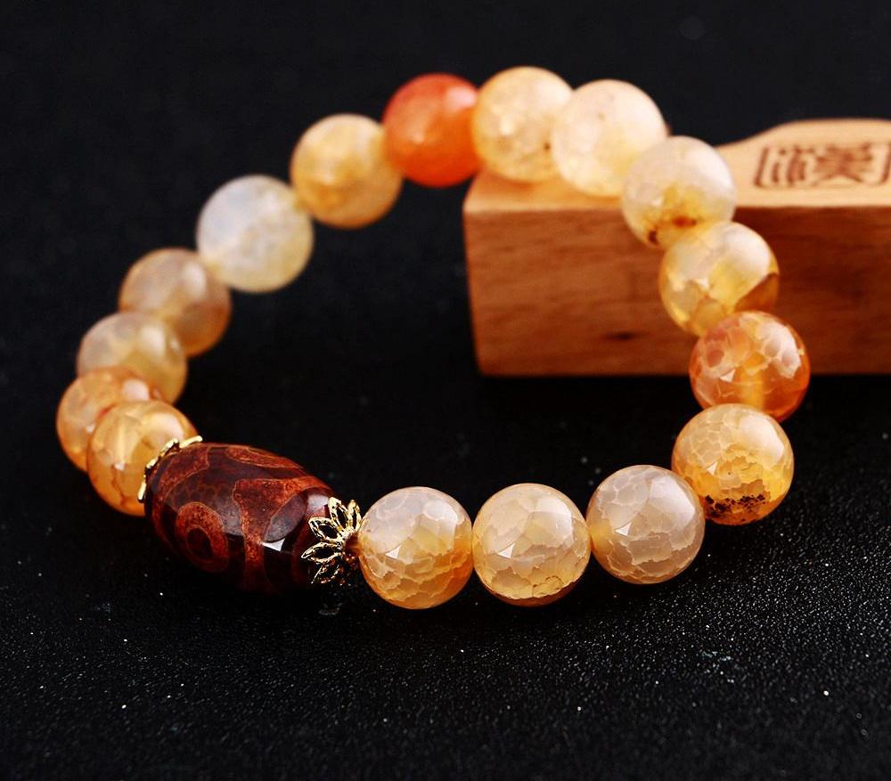 New Amber Natural Round Stone Agate Beads Bracelet