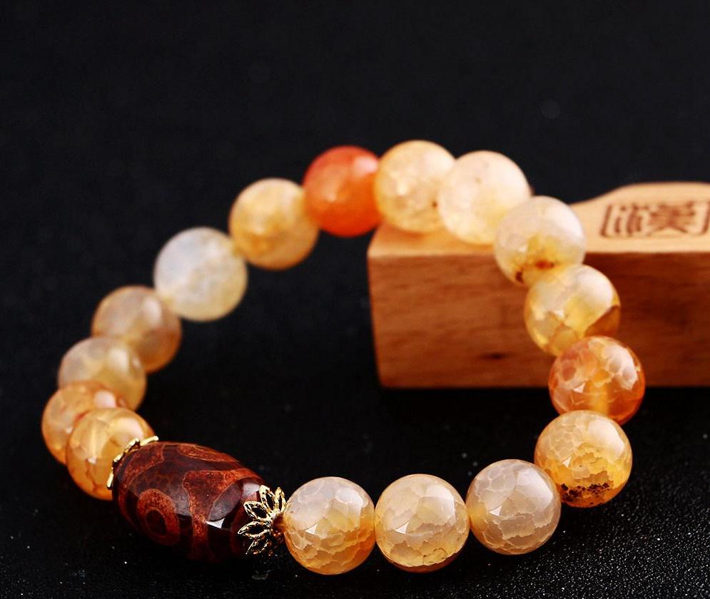 New Amber Natural Round Stone Agate Beads Bracelet