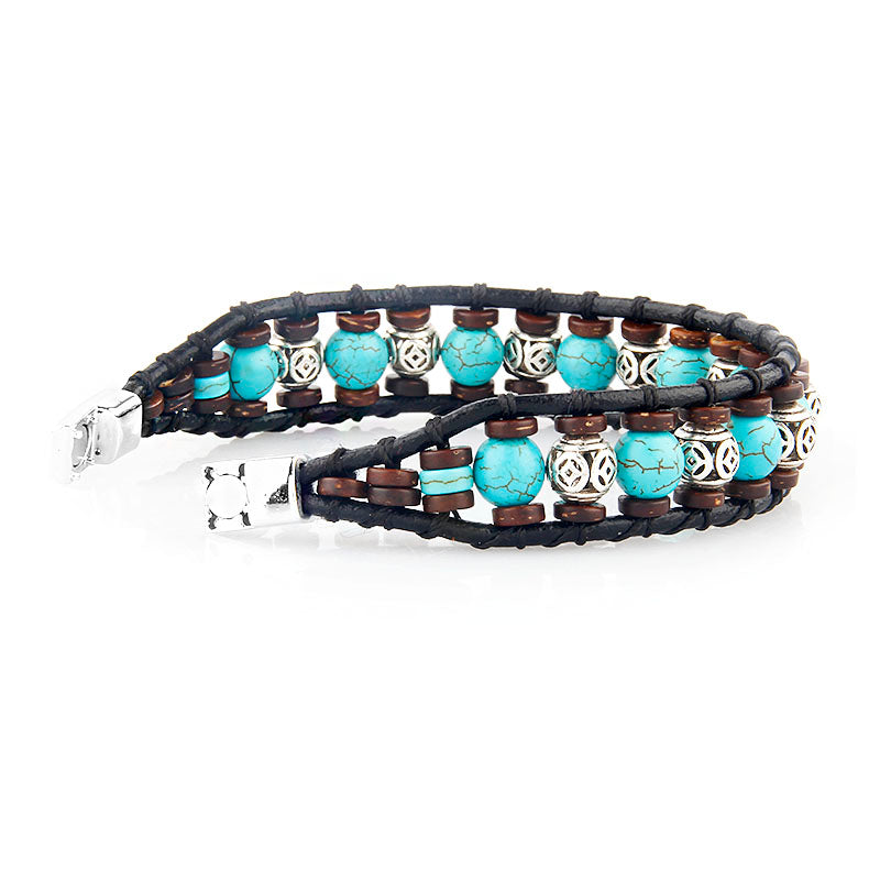 Beaded Turquoises Leather Wrap Bracelets