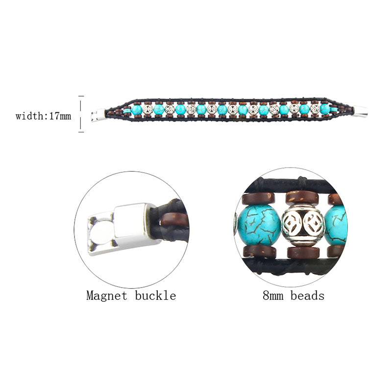 Beaded Turquoises Leather Wrap Bracelets