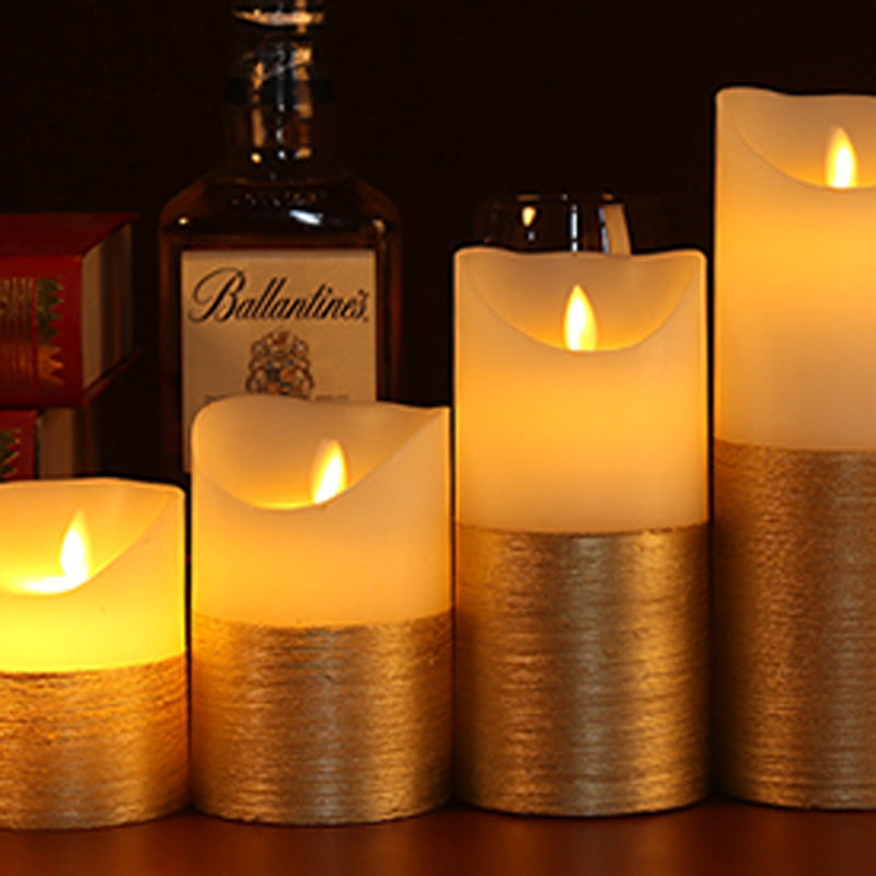 3pcs/lot Gold and Ivory LED Remote Control Pillar Candle