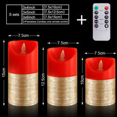 3pcs/lot Gold and Ivory LED Remote Control Pillar Candle