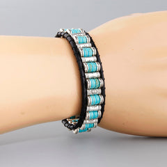 Men Women Bracelet Turquoises Stone Beads Leather Beaded