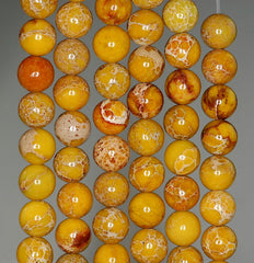 8mm Sea Sediment Imperial Jasper Gemstone Yellow Round Loose Beads