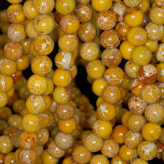 8mm Sea Sediment Imperial Jasper Gemstone Yellow Round Loose Beads
