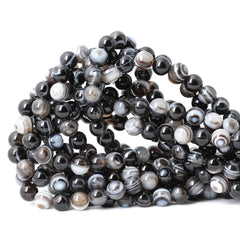 Natural black Sardonyx Agat Beads Round Stripe Carnelian For Jewelry