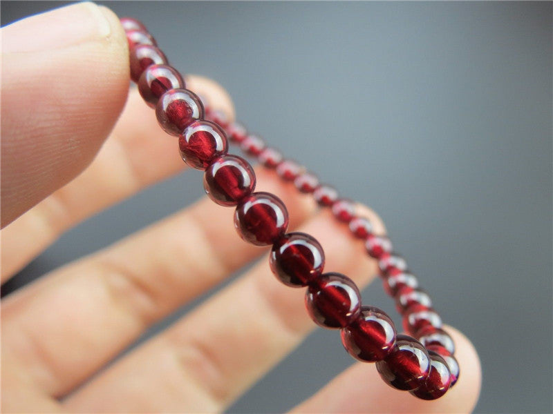 Genuine Natural Wine Red Garnet Crystal Round Beads Stretch Bracelet