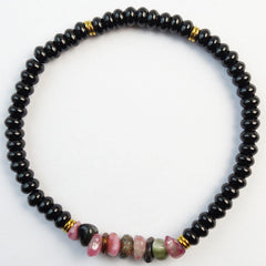 Black Stone Rondelle Beads Stretchy Bracelet