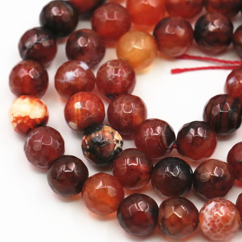 Faceted Round Natural Stone Fire Agates
