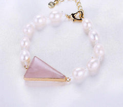 Freshwater Pearl Bracelet Rose Quartz Jewelry